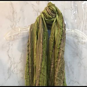 🧣Green with Purple Accent Fringed Scarf